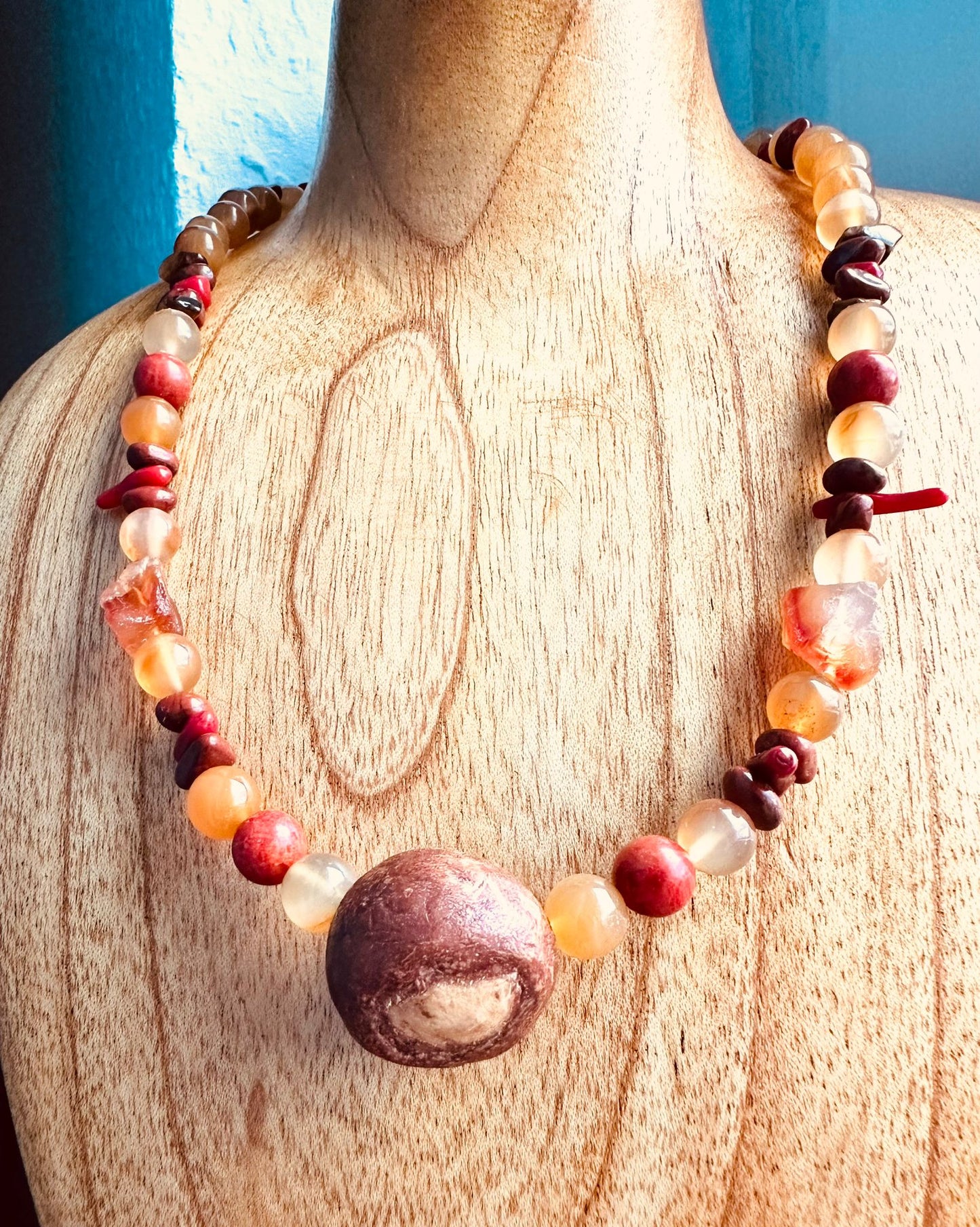 Inneres Feuer ✧ Baumperlen-Kette ✧ Carneol & Jaspis ✧ Unikat