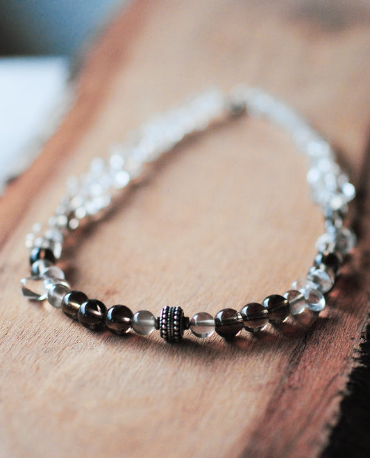 "Klarheit" Unikatkette Bergkristall & Rauchquarz & Silber 925