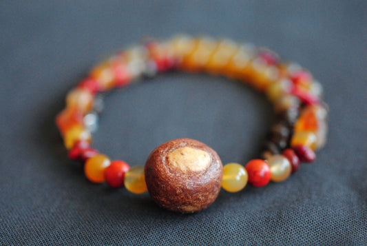 Inneres Feuer ✧ Baumperlen-Kette ✧ Carneol & Jaspis ✧ Unikat