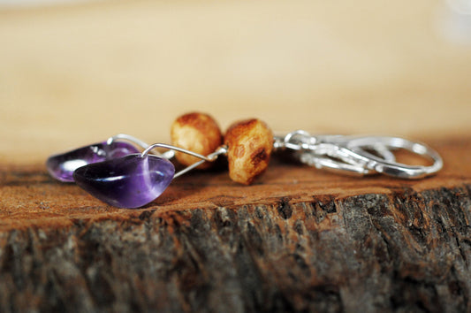 "Frieden" Baumperlen-Ohrhänger Amethyst