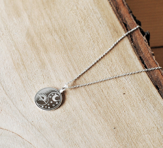 925er Silber Anhänger "Sonne & Mond" III optional mit Kette