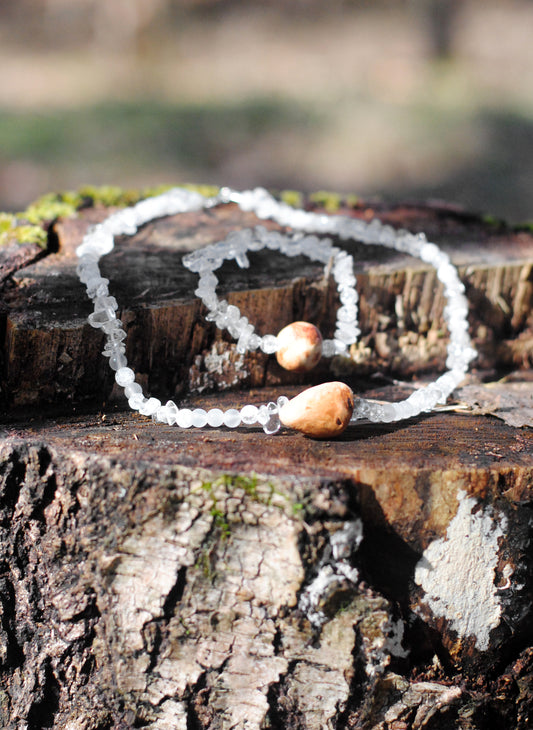 Klarheit & Intuition ✧ Baumperlen-SchmuckSet ✧ Bergkristall & Mondstein ✧ Unikat