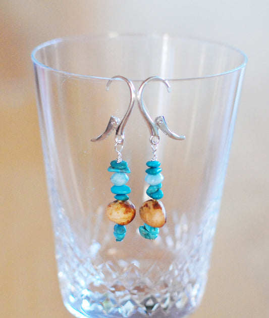 "Freiheit" Baumperlen-Ohrhänger Türkis & Larimar