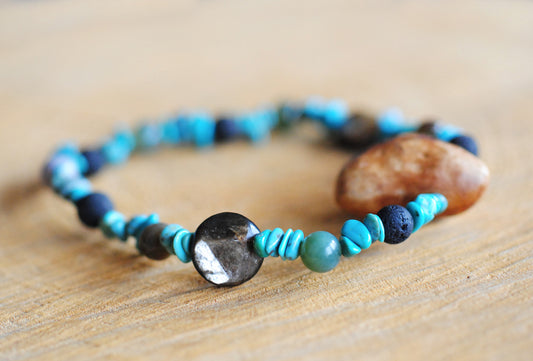 Schutz ✧ Baumperlen-Armband ✧ Türkis & Muskovit ✧ Unikat