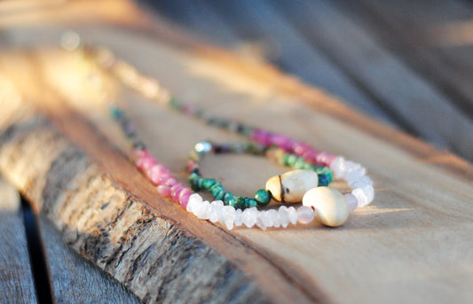 Liebe ✧ Baumperlen-PartnerSet ✧ Rosenquarz & Smaragd ✧ Unikat