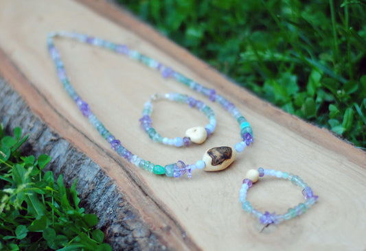 Leichtigkeit ✧ Baumperlen-Mutter-Kind(er)-Set ✧ Fluorit ✧ Unikat