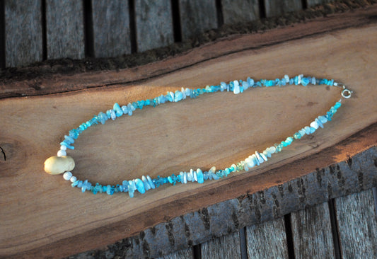 Freude ✧ Baumperlen-Kette ✧ Larimar & Aquamarin ✧ Unikat