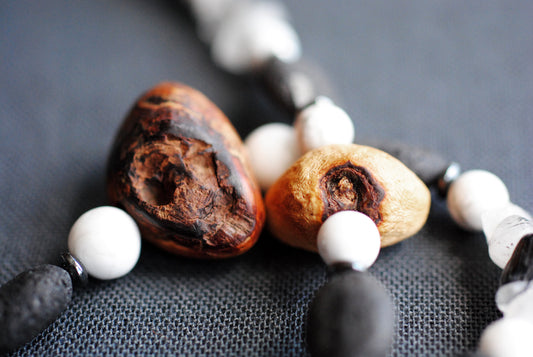 Vertrauen ✧ Baumperlen-SchmuckSet ✧ Lava & Turmalinquarz ✧ Unikat