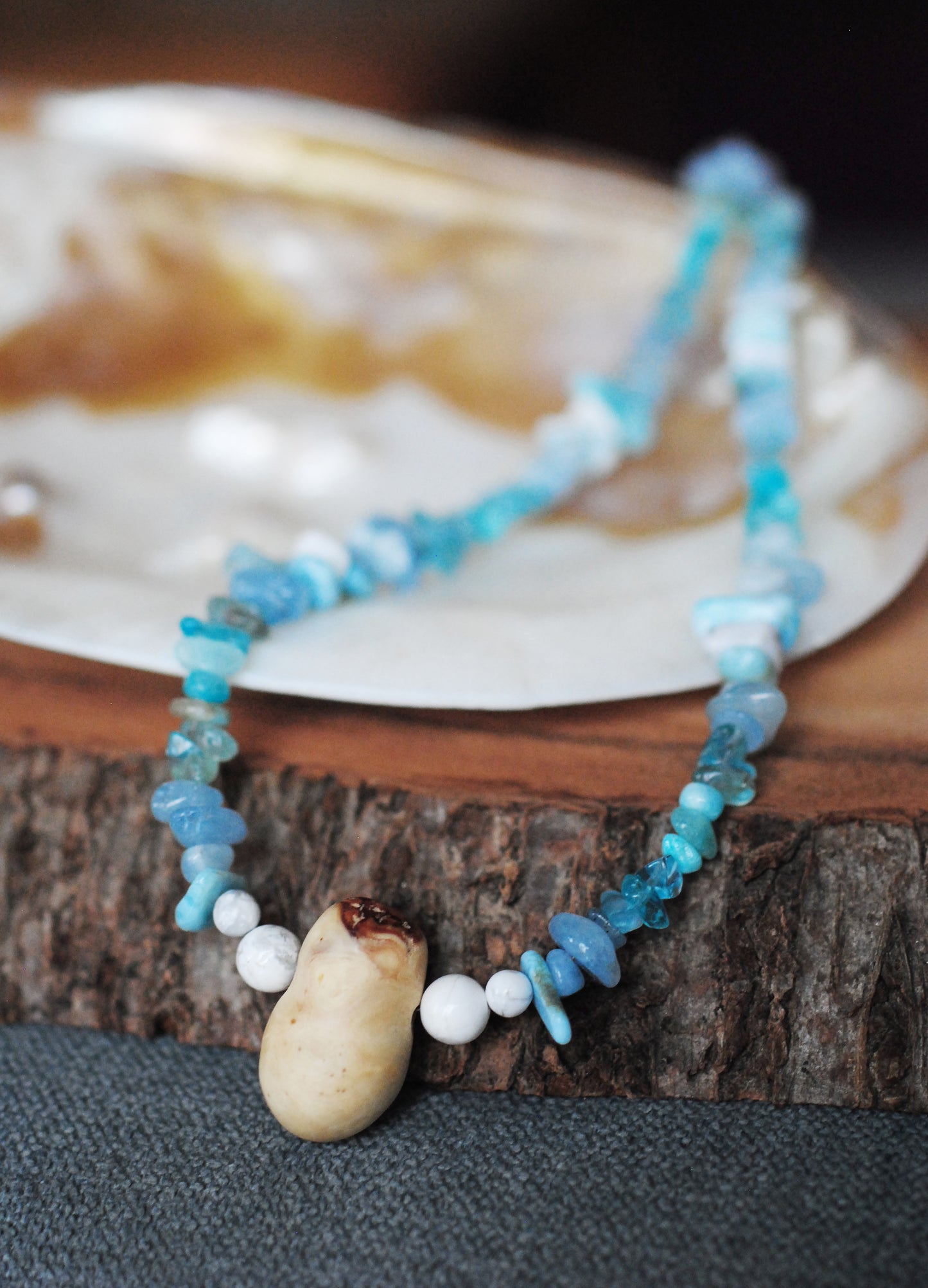 Freude ✧ Baumperlen-Kette ✧ Larimar & Aquamarin ✧ Unikat