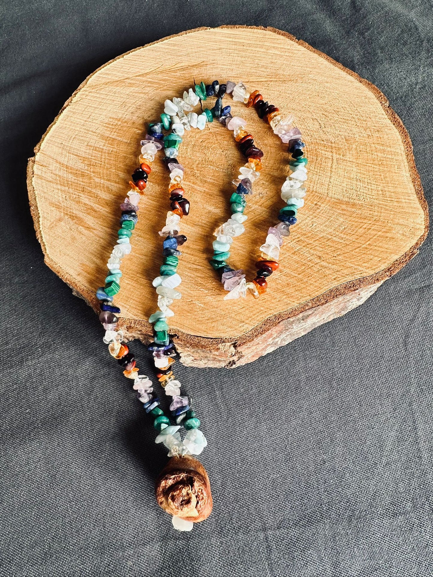 Lebenslust ✧ Baumperlen-Kette ✧ Edelsteinsplitter ✧ Unikat