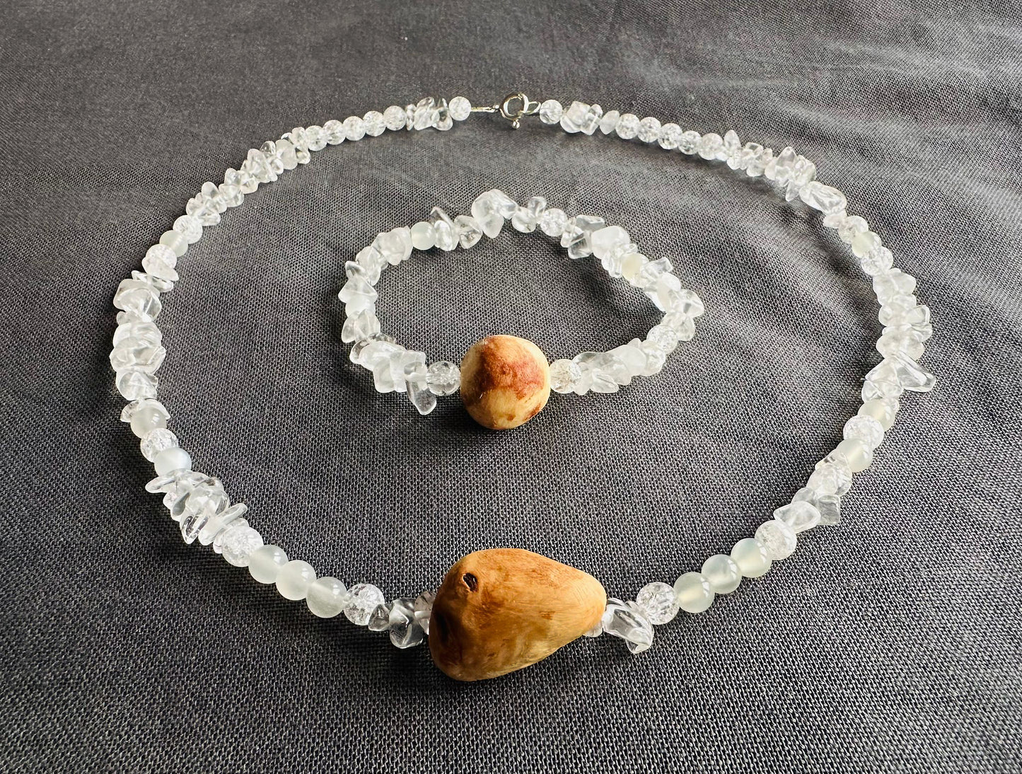 Klarheit & Intuition ✧ Baumperlen-SchmuckSet ✧ Bergkristall & Mondstein ✧ Unikat