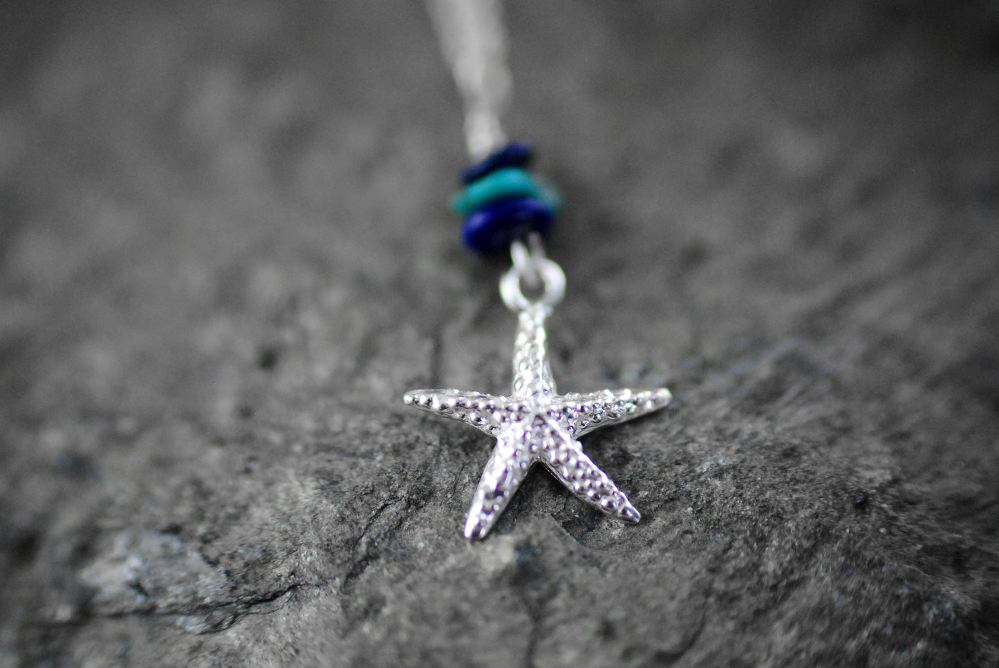 925er Silber Kette "Meeresschatz" Seestern mit Lapislazuli und Türkis
