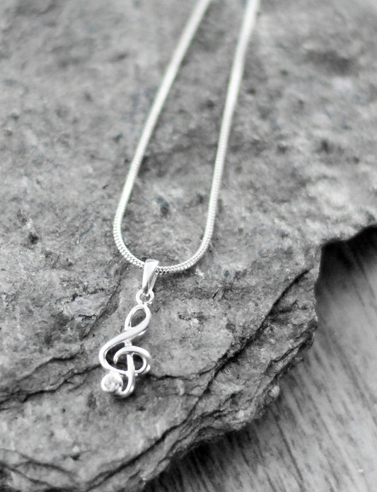 925er Silber Kette "Violinschlüssel" mit Kristall