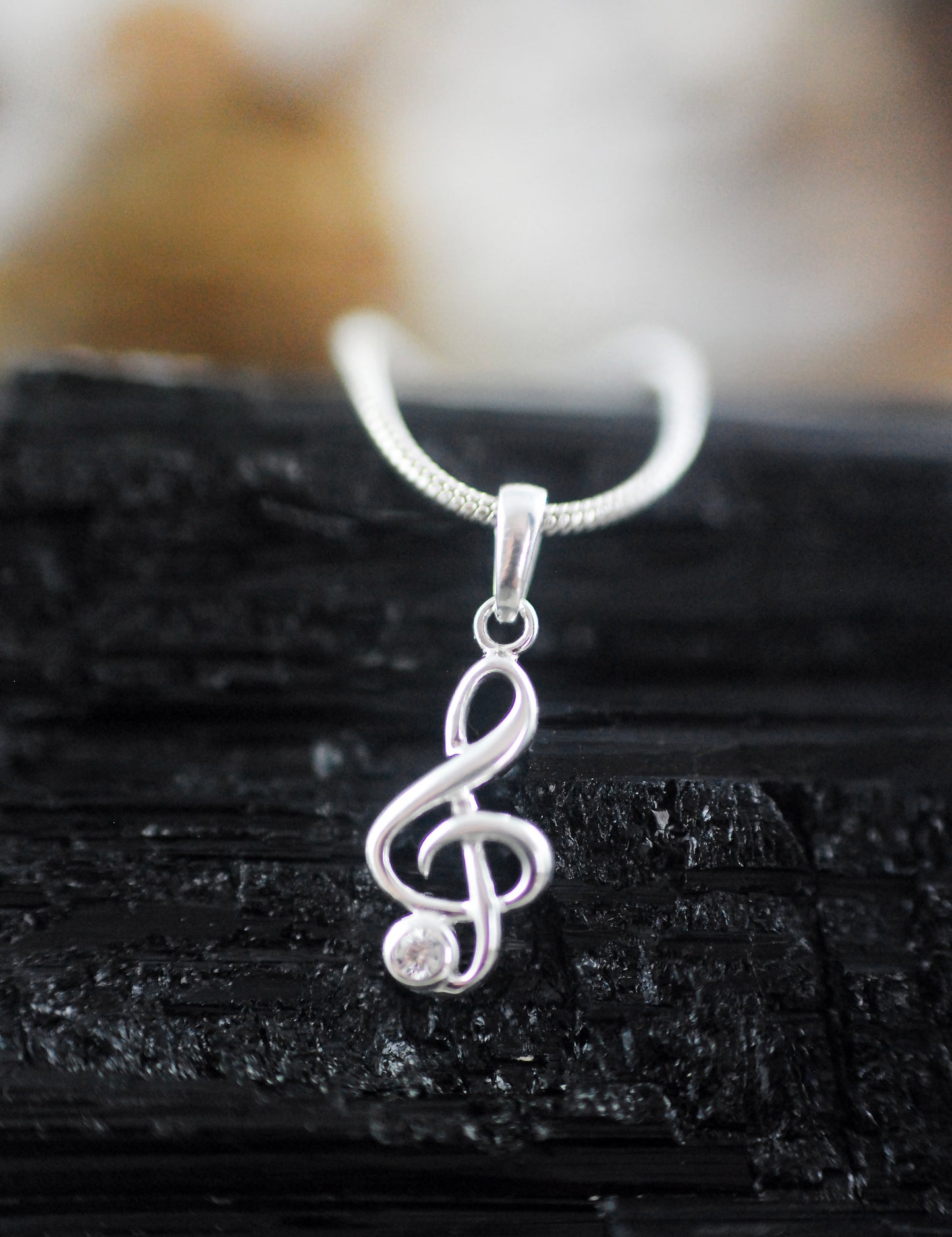 925er Silber Kette "Violinschlüssel" mit Kristall