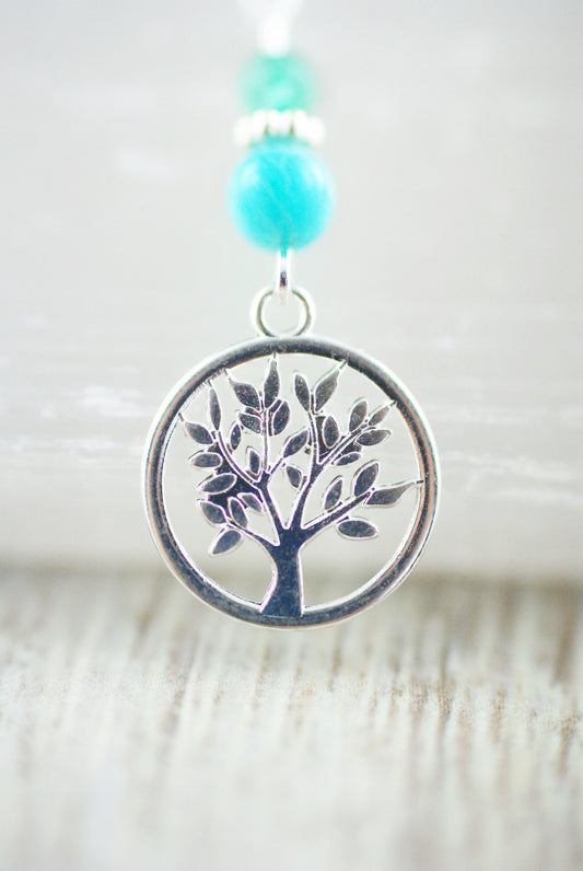 Kette "Lebensbaum" mit Amazonit und Aventurin, versilbert