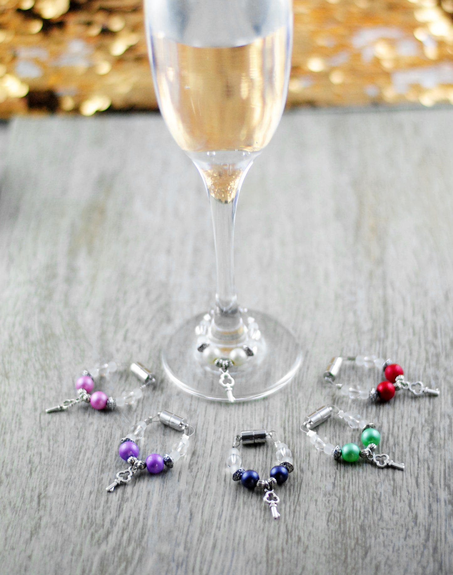 6er Set Schmuckes Glas / Sektglasmarkierer / Weinglasmarkierer / Glasmarker