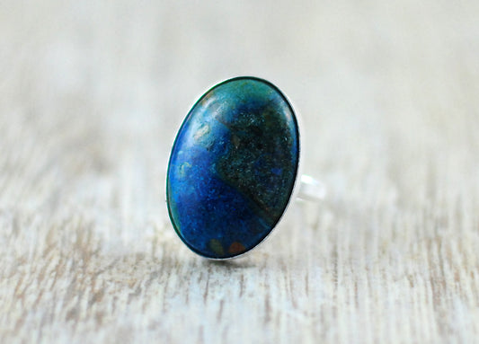 Blauer Jaspis Ring 925er Sterling Silber