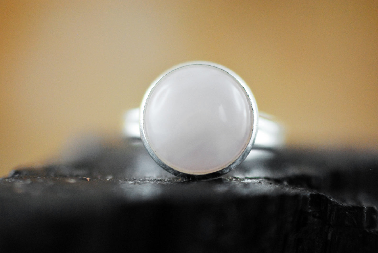 Rosenquarz Ring versilbert