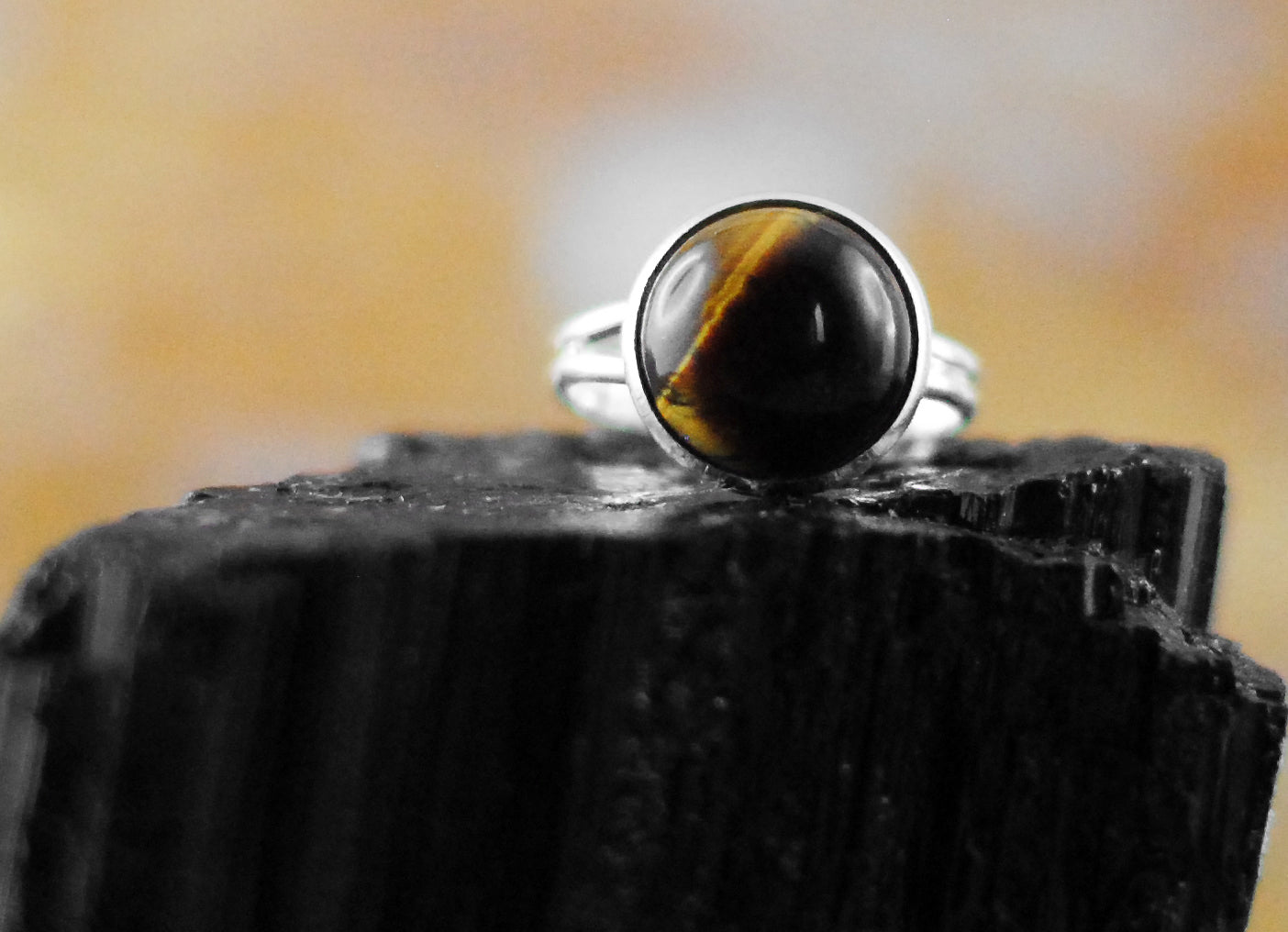 Tigerauge Ring versilbert