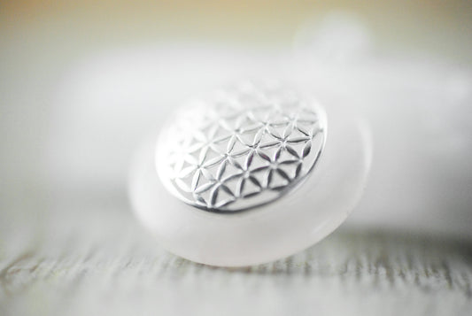 925 Silber Wechsel-Amulett Blume des Lebens mit Rosenquarz (Stein auswechselbar)