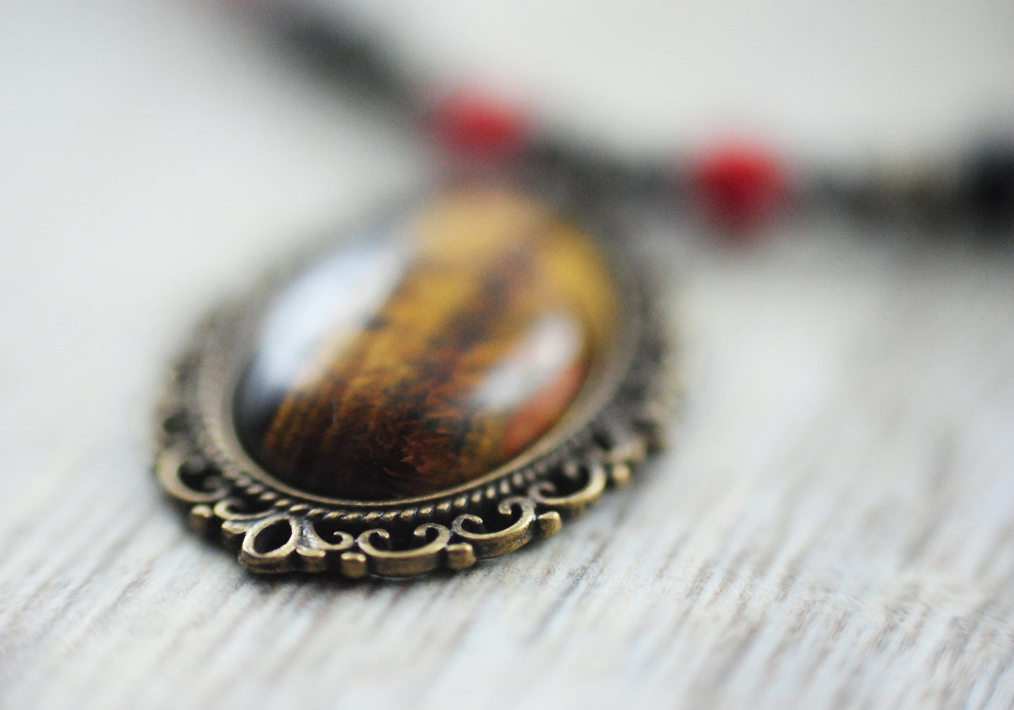 "Tigerauge" Unikat-Kette mit Granat, Tigerauge, Bronzit, Jaspis ...