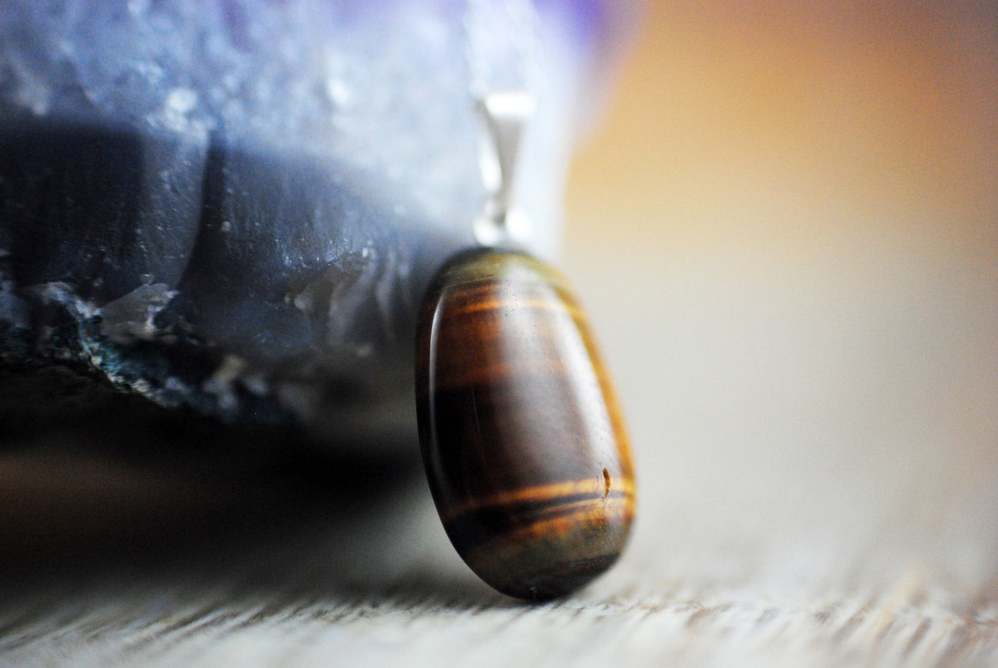 Tigerauge Anhänger an 925er Silber Gliederkette