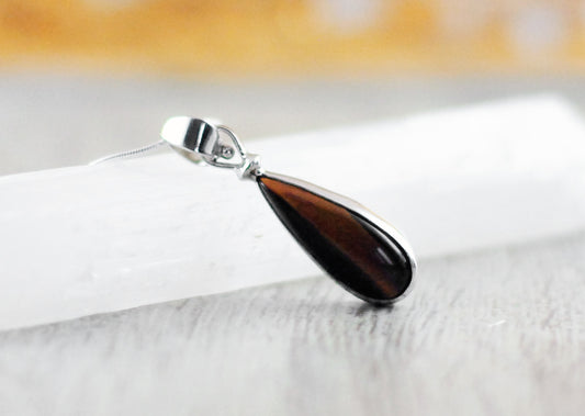 Tigerauge Tropfen, rhodiniert an 925er Silber Schlangenkette