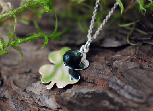 925er Silber Kette Kleeblatt mit Moosachat (facettiert)