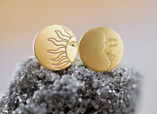 Vergoldete Ohrstecker 24K "Sonne und Mond"