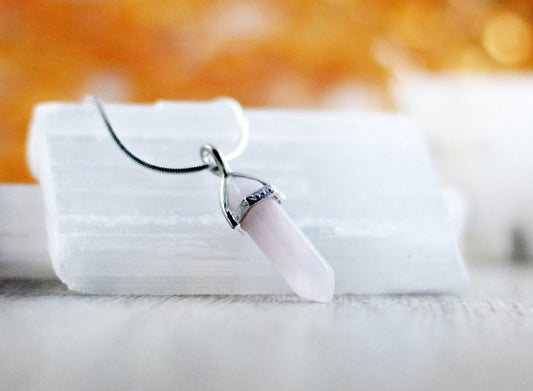 Edelstein Kette Rosenquarz Spitze