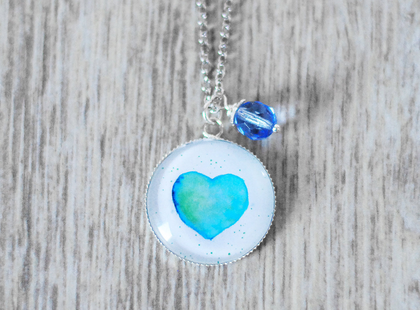 Amulett "Aquarell-Herz" Türkis