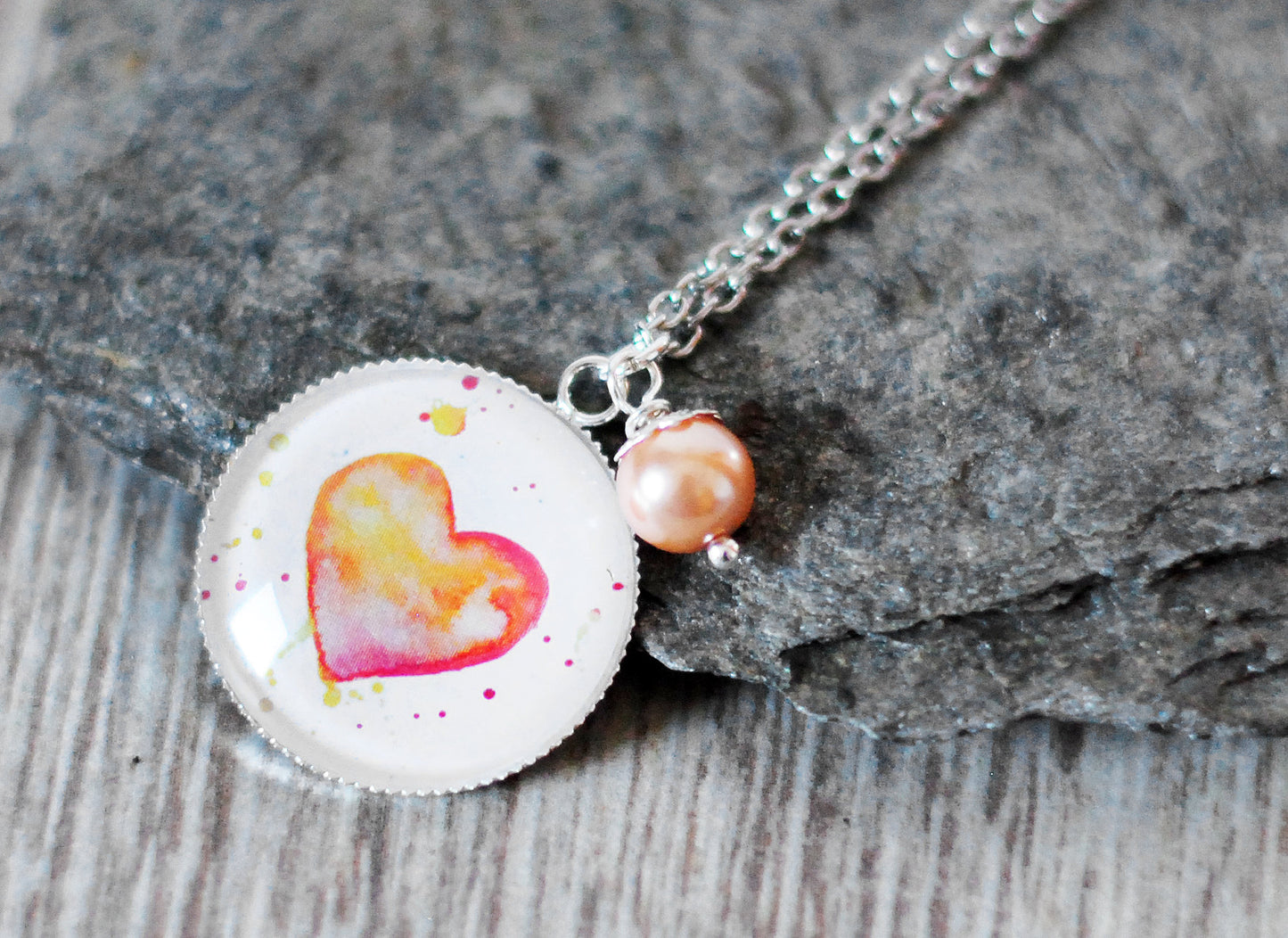 Amulett "Aquarell-Herz" Orange