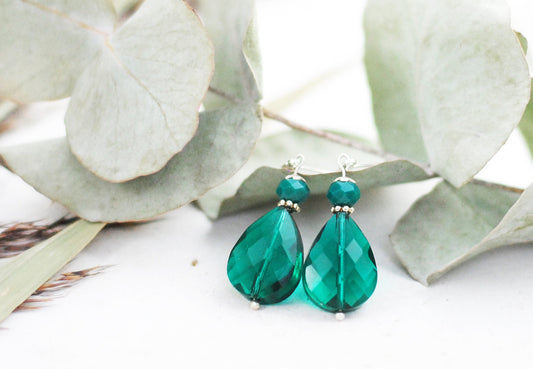 Kristall-Tropfen-Ohrhänger Smaragdgrün