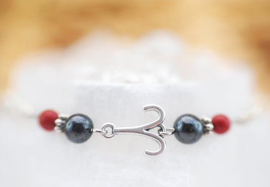 Armschmuck Widder versilbert mit Jaspis und Hämatit - Sternzeichen Schmuck