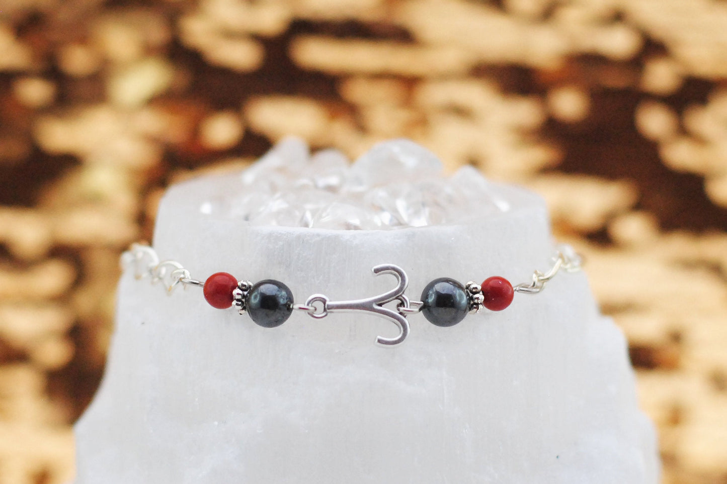 Armschmuck Widder versilbert mit Jaspis und Hämatit - Sternzeichen Schmuck