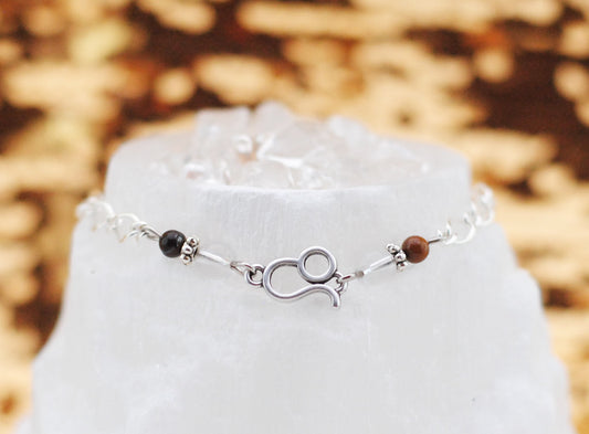 Armschmuck Löwe versilbert mit Bergkristall und Tigerauge - Sternzeichen Schmuck