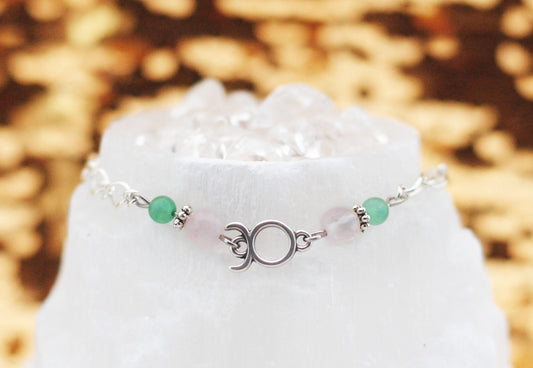 Armschmuck Stier versilbert mit Rosenquarz und Aventurin - Sternzeichen Schmuck