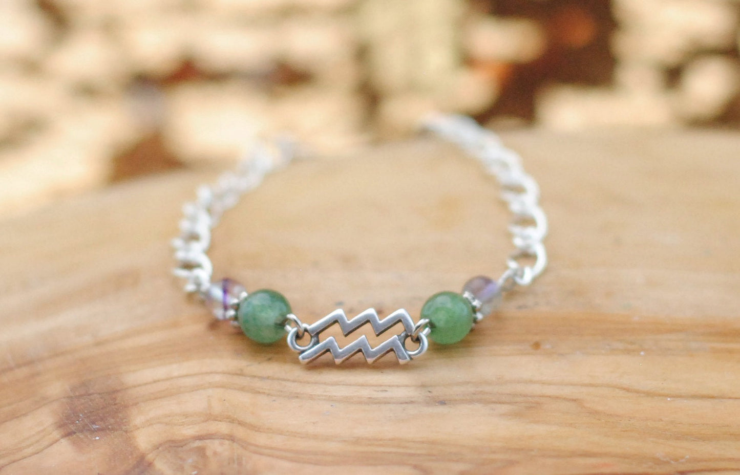 Armschmuck Wassermann versilbert mit Malachit und Aventurin - Sternzeichen Schmuck