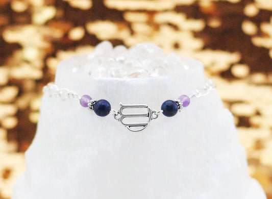 Armschmuck Jungfrau versilbert mit Lapislazuli und Amethyst - Sternzeichen Schmuck