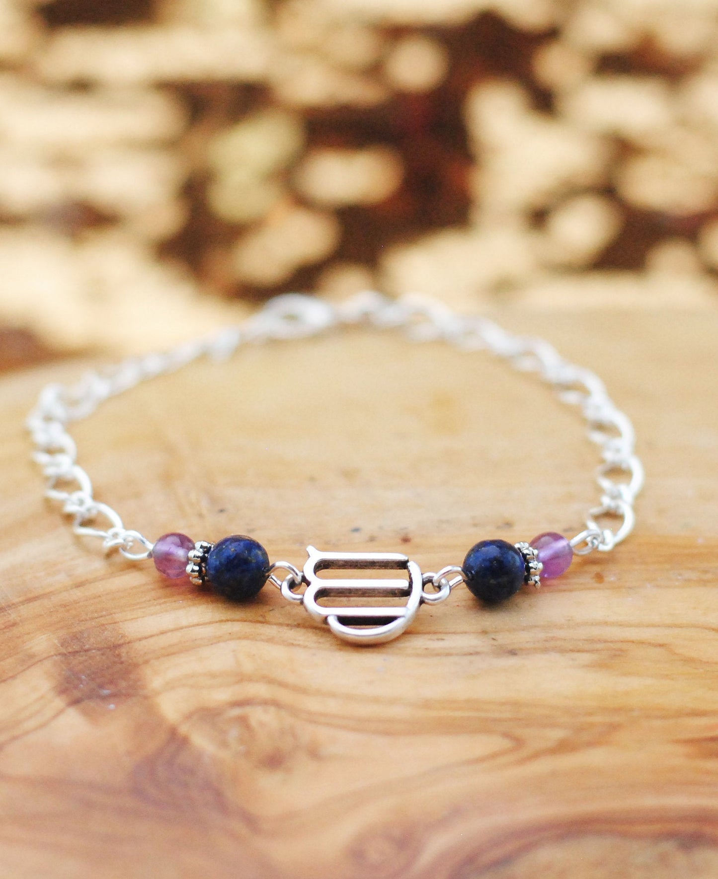Armschmuck Jungfrau versilbert mit Lapislazuli und Amethyst - Sternzeichen Schmuck