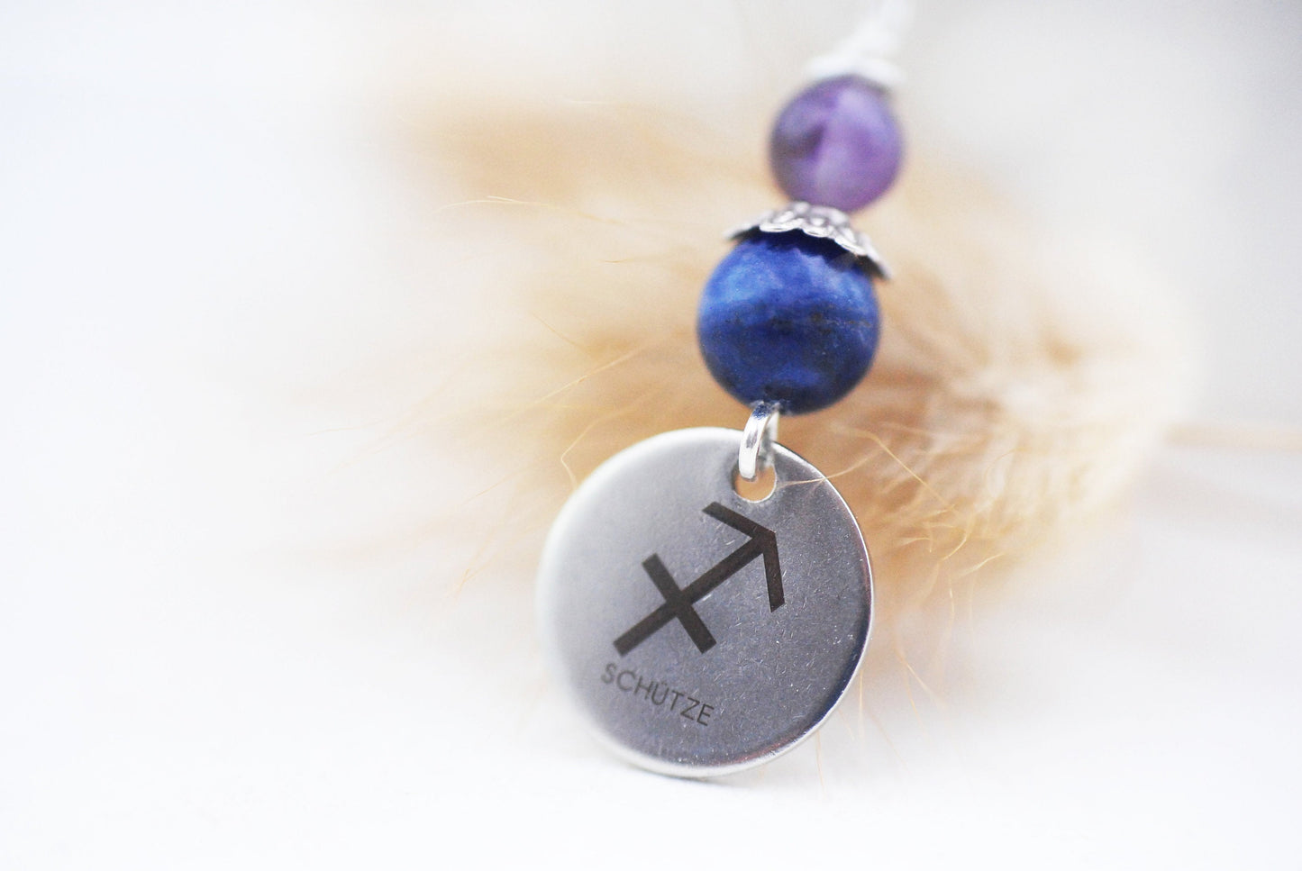 Sternzeichen Amulett Schütze mit Sodalith und Amethyst - Edelstahl, lasergraviert