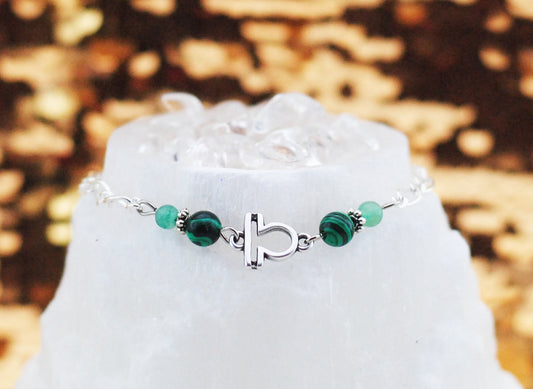 Armschmuck Waage versilbert mit Malachit und Aventurin - Sternzeichen Schmuck