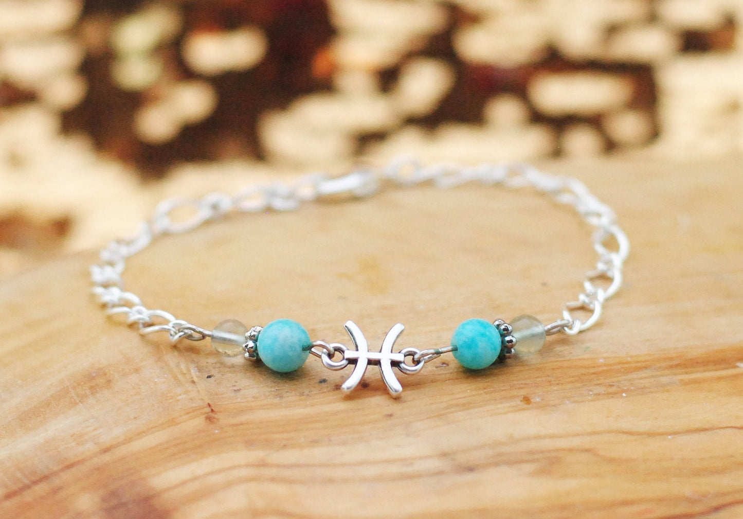 Armschmuck Fische versilbert mit Fluorit und Amazonit - Sternzeichen Schmuck