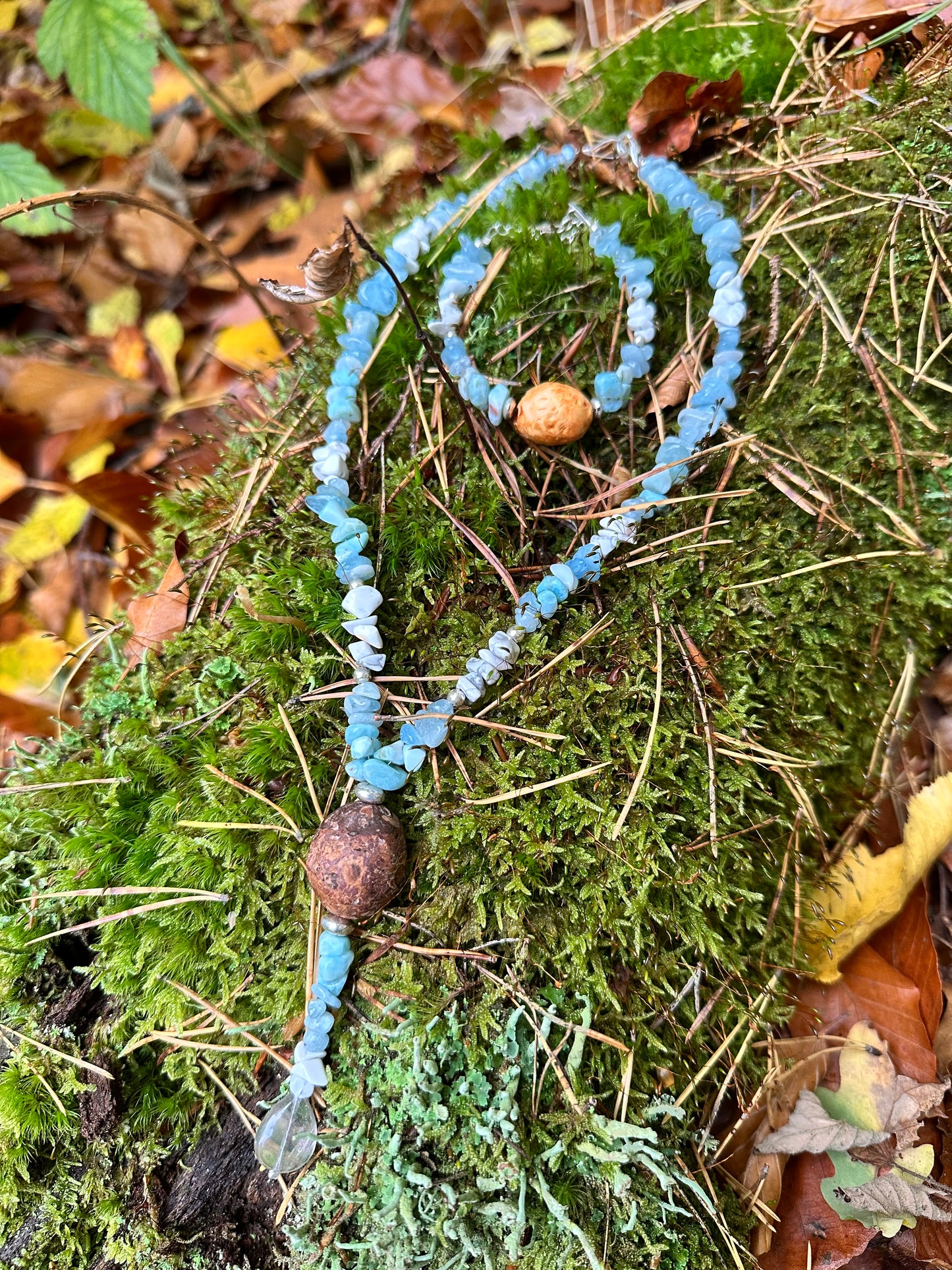 Innere Ruhe ✧ Baumperlen-Set ✧ Larimar & Aquamarin ✧ Unikat