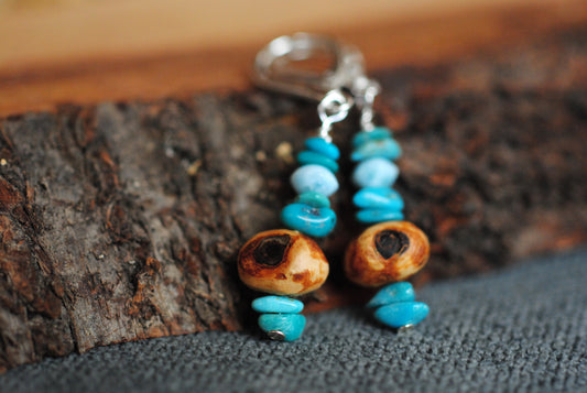 "Freiheit" Baumperlen-Ohrhänger Türkis & Larimar