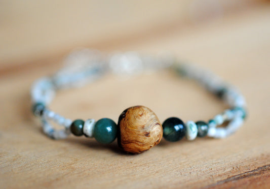Verbundenheit ✧ Baumperlen-Armband ✧ Moosachat & Baumachat ✧ Unikat