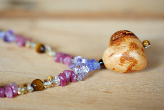 Innere Stärke ✧ Baumperlen-Kette ✧ Tansanit, Ametrin, Turmalin, Citrin, Tigerauge ✧ Unikat