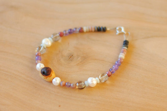 Trost & Trauerbewältigung ✧ Baumperlen-Armband ✧ Perle & Rhodonit ✧ Unikat