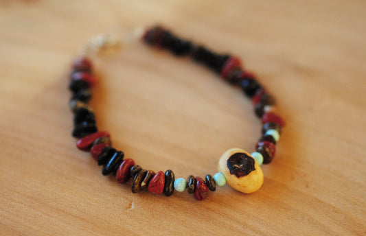 Erdung ✧ Baumperlen-Armband ✧ Roter Jaspis & Turmalin ✧ Unikat