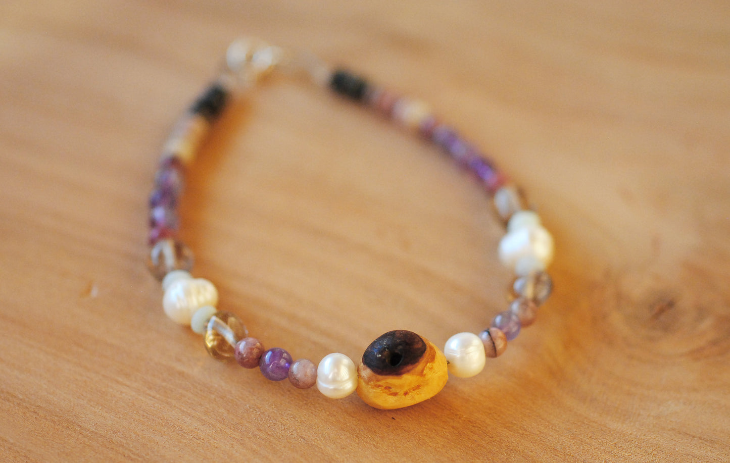 Trost & Trauerbewältigung ✧ Baumperlen-Armband ✧ Perle & Rhodonit ✧ Unikat